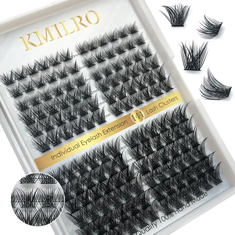 Kmilro Cosmetic False Lashes DIY Eyelash Extension Kit Bundle, 144 Pcs 0.07C Curl 0.07c-10-16mm Mix Vegan Fluffy Wispy Individual Lashes, Easy-Apply Home Makeup Supplies for Enhancing Use with Adhesives