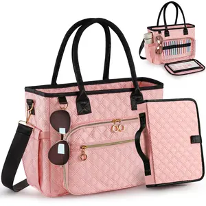 Large Bible Bag with Bible Cover, Quilted Bible Church Tote bag with Shoulder Strap, Christian Gifts for Women, Pink