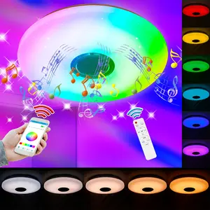 RGB LED Bluetooth Music Ceiling Light Colorful with Remote DSP Melody Player 256Colors Dimmable BT APP Control AC100-240V Smart Timing Function Memory Mode Atmosphere Lamp Bedroom Esports Living Room KTV Bar Festival Party Mlticolor Mood Rhythm Decoration