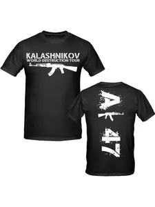 Men's AK-47 pattern T-shirt, featuring a Kalashnikov submachine gun doomsday design, casual and sporty, sweat absorbing, quick drying, soft and skin friendly short sleeved round neck T-shirt top