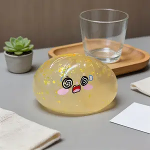 Pale Yellow Glitter Cute Steamed Bun Squishy Slow Rising Stress Relief Fidget Toy With Steamer Box