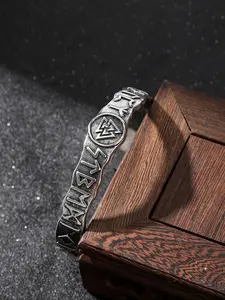 Vintage Odin Rune Open Men's Chain Bracelet, Stackable Link Bracelets, Trendy All-Season Accessory, Nordic Style Party Jewelry, Perfect Gift for Valentine's Day, Classic Wrist Accessory