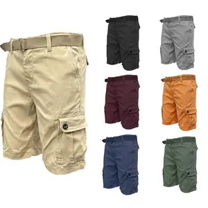 Weiv Mens Belted Cargo Shorts Pockets and Belt Cotton Menswear Buckle men short