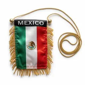 Mexico Flag Car Banner, Mini Mexico Pennant with Gold Tassels