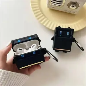 Cute Shockproof Cat Ear Robot Suitable for Apple AirPods 1/2 Pro/Pro2 3rd Generation Silicone Bluetooth Protective Case Cover Comes with A Free Earphone Cleaning Pen