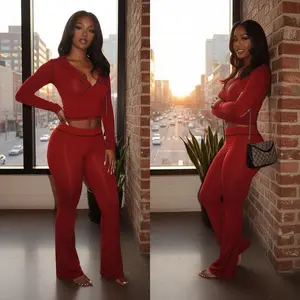 Y2K Gia Red 2 Piece Outfits for Women, Long Sleeve Zip Crop Top & High Waist Leggings Set, Retro 2000s Streetwear, Slim Fit Stretch Tracksuit, Perfect for Night Out, Clubwear & Casual Daily Wear, Available in Sizes S to XL