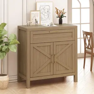 【Christmas Gift】Brown Overflow Buffet Cabinet Sideboard with Storage, 34.3' Modern Buffet Cabinet with Storage, Credenza Buffet Table with 2 Doors and Adjustable Shelf, Console Coffee Bar Cabinet for Entryway Living Room Kitchen