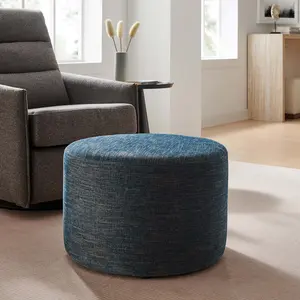 Modway Callum Large 23" Round Woven Heathered Fabric Upholstered Ottoman in Heathered Weave Azure