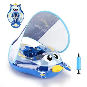 Inflatable Swimming Ring, 1 Count Cartoon Pattern Swimming Ring with Detachable Sun Shade, Gifts for Kids