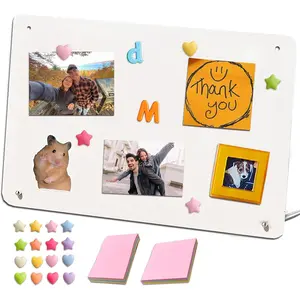 Desk Magnetic Message Board with Stand 11 x 7.9in Magnet Photo Memo Display Board with Cute Fridge Magnets Sticky Notes for Home School Kitchen Office Desk Accessories White