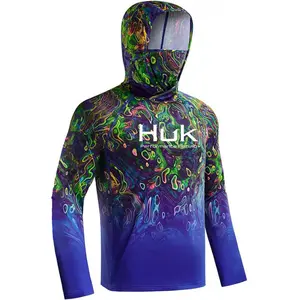 Huk Long Sleeve UV Protection Hooded Sweatshirt, Comfortable Fit Chemical Fiber Blending Fabric Print Hoodie for Men, Sizes S-5XL (Model B37LHH2533110231-2315),summervibes