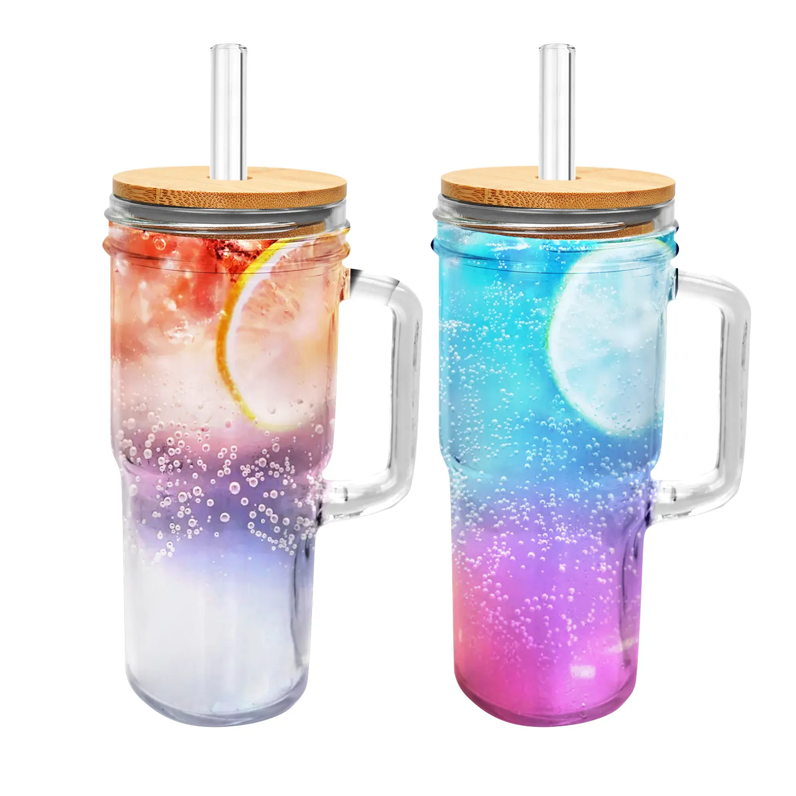 Mason Life 24oz Glass Jar with Handle Water Bottle - Sturdy Wide Mouth Reusable Tumbler, Bamboo Lid, Straw, Car Cup Holder Friendly, Portable Drinkware for Iced Coffee, Christmas Gifts for Women, Glass Jar With Handle Water Bottles