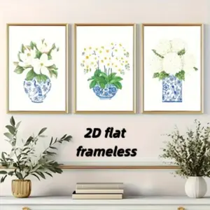 3 elegant floral and porcelain canvas art sets, modern minimalist blue and white hydrangea wall decoration, suitable for living room, bedroom, office wall decoration 2D flat printing frameless paintings