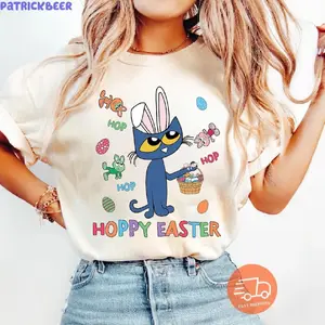 Hop Hop Hop Hoppy Easter Pete The Cat Shirt, The Cool Cat Easter T-shirt, Cute Groovy Cat Easter, Kindergarten Teacher Tee
