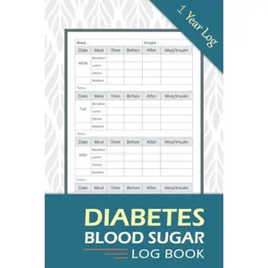 Diabetes Blood Sugar Log Book: Simple Daily Blood Glucose Tracking Journal toRecord Your Blood Sugar and Insulin 4 Times a Day. 1 Year(54 Weeks) DiabetesLogbook.