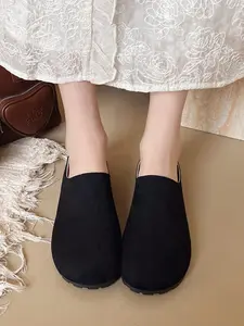 2026 New Soft Sole Casual Shoes, Vintage Plush Bread Head Half Slip-On, PU Leather, Medium Width, Less Than Ankle Height