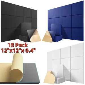 18 Pack 10mm High Density Self-Adhesive Acoustic Foam Tiles 12"x12"x0.4" - Sound Insulation for Home Office Recording Studio Ceiling Wall, DIY Push Pins Foam Panel
