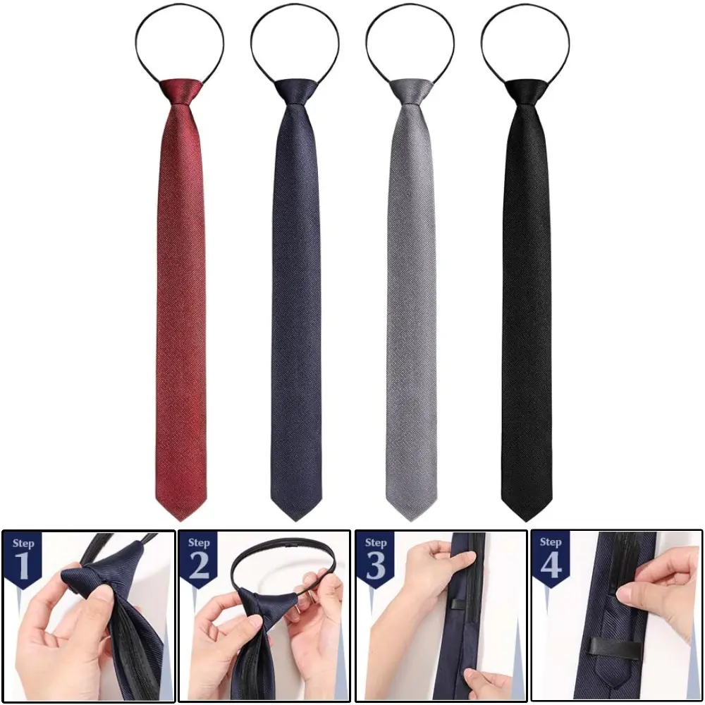 4 pack Mens Zipper Ties Adjustable Neckties Thin Clip on Slim Tie Solid Color Skinny Necktie for School Wedding Christmas Party Uniforms