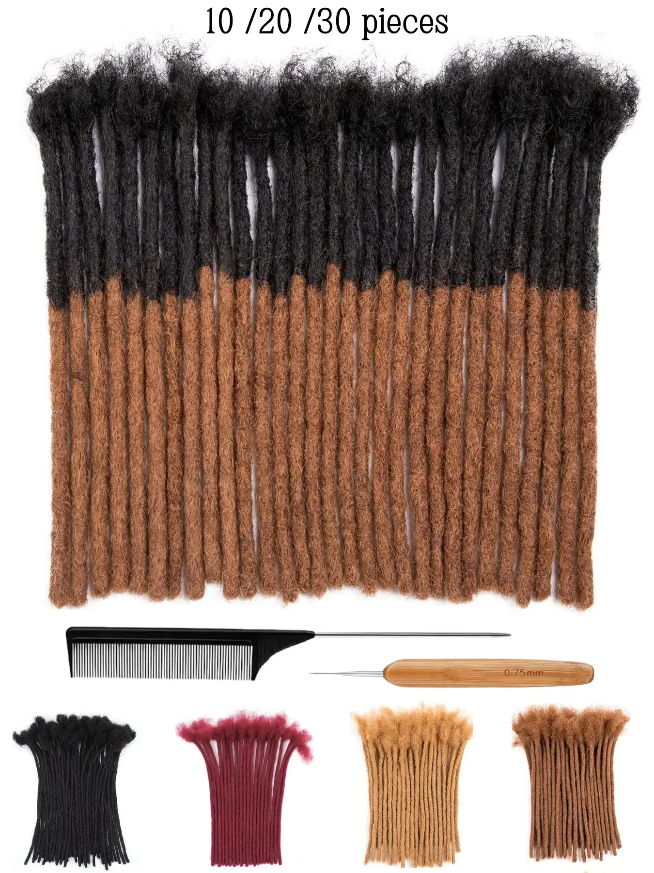 6-16inch Loc Extensions Human Hair, 0.6cm Width Real Human Hair Textured Braided Dreads Extensions for Man/Women Full Handmade Dreads Can be Dyed Sister Locs Extension Dreadloc Extensions
