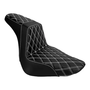 Two Up Driver Passenger Seat White Diamond Stitching Black Leather Fit For Harley Softail Fat Boy FLFB FLFBS 2018-2025 Breakout FXBR FXBRS 2023-2025