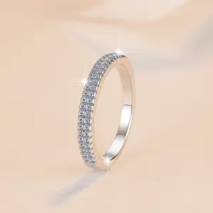 S925 Sterling Silver One-word Double Row Band Ring 6A Cubic Zirconia Ring-565(50%)