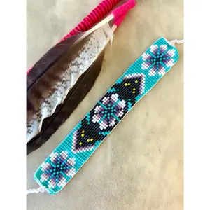 Venado y Peyote - Blue & Purple Huichol Deer Loom Beadwork Bracelet