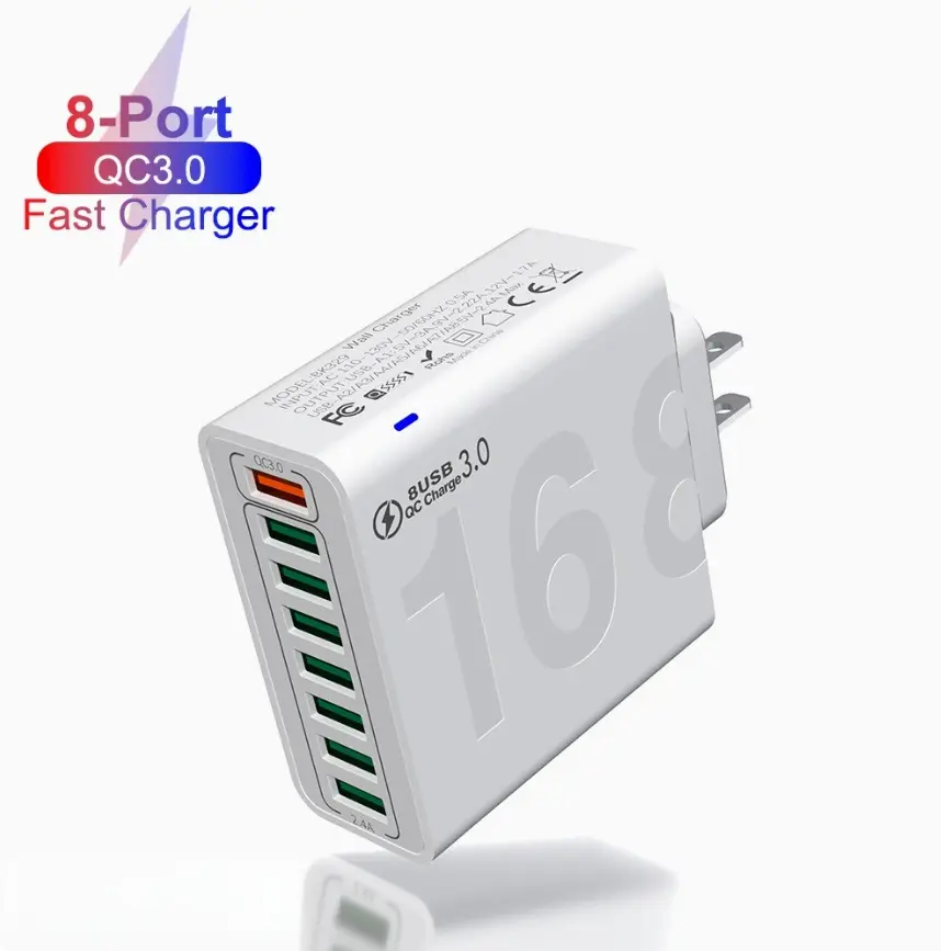 8 in 1 Waterproof Ports USB Fast Charger, Travel Phone Charger Plug Outlet,Multiple Fast Charging Station, 8 Ports USB Mobile Cell Phone High Speed Quick Wall Adapter for Multiple Devices