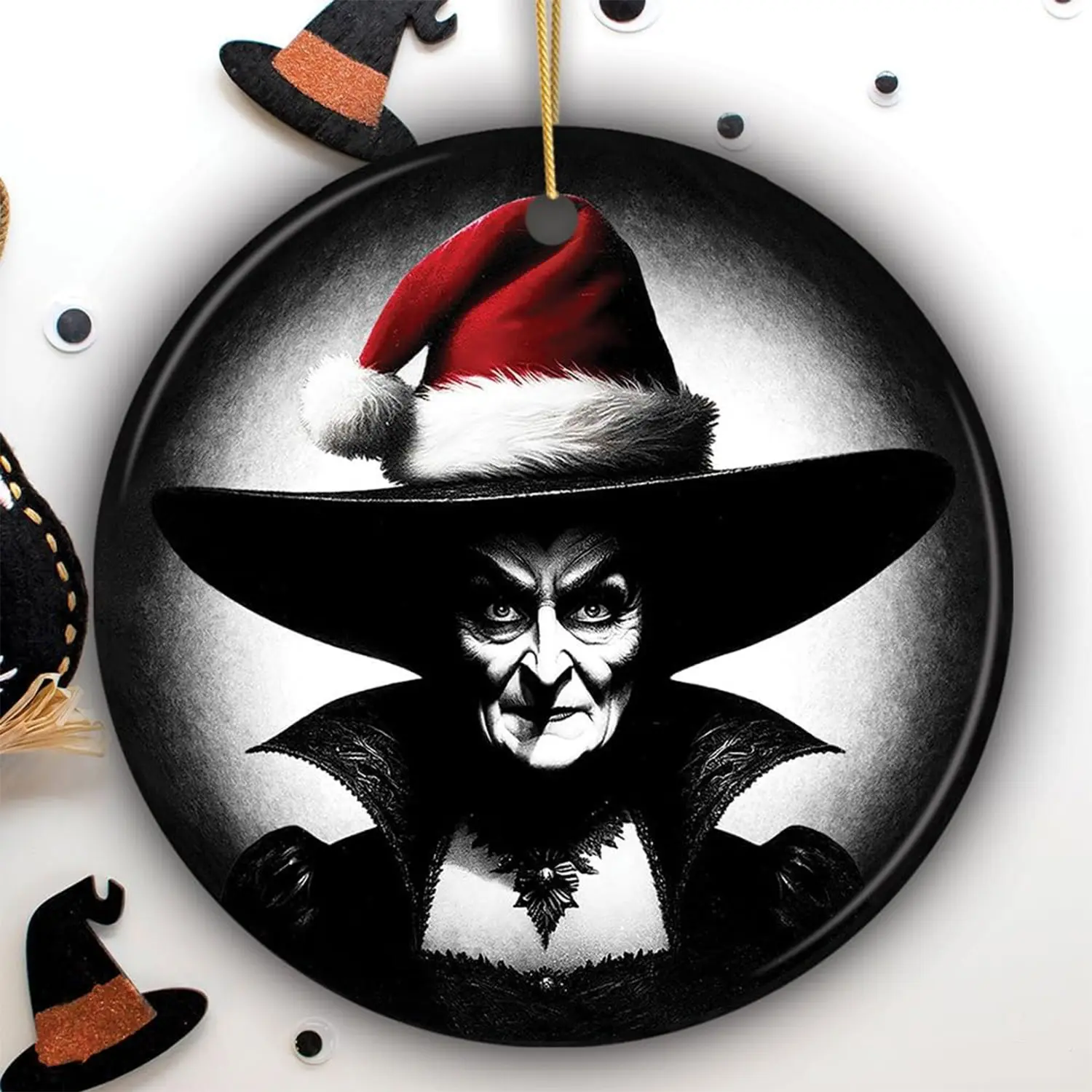 Wicked Witch Ornament, Creepy Gothic Holiday Decoration, Spooky Xmas Tree Decor, Unique Horror Gift for Halloween & Christmas
