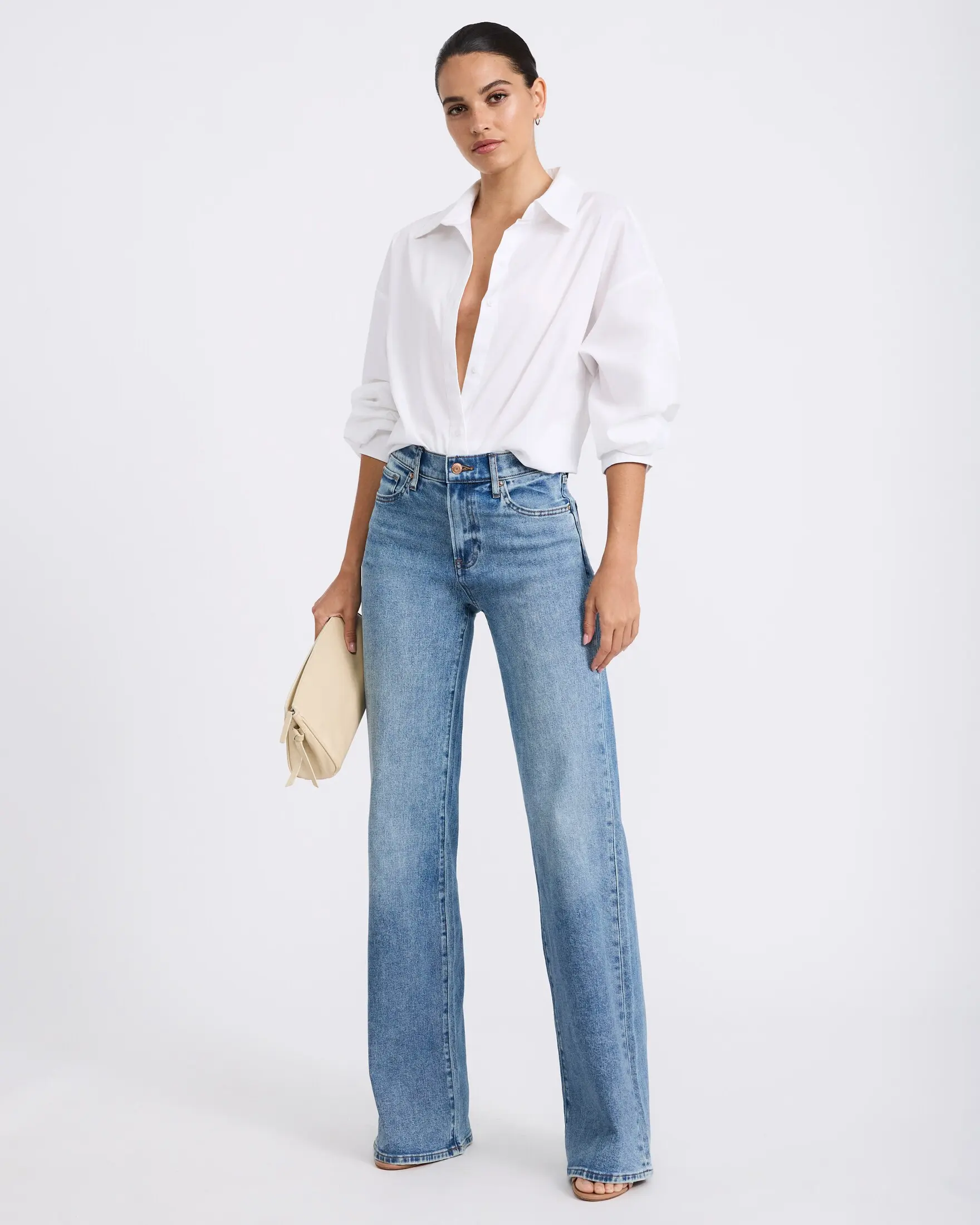 Express High Waisted Medium Wash Relaxed Flare Jeans