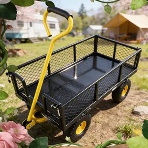 Collapsible Utility Grocery Wagon Garden Mesh Cart 900lbs 408.2kg Load Bearing Side Detachable Steel Beach Garden Wagon for Warehouse