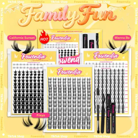 Fowendia Cosmetic Spiky Manga Lash Cluster Kit - C/CC Curl DIY Eyelash Extensions (8-18mm) with Waterproof Bond, Seal, Remover, Ultra-Thin Transparent Bands, California Sunset Freya Style, Lock Lashes in Place False Eyelashes (Fall Deals Campaign)