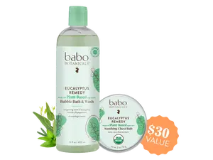 Babo Botanicals Eucalyptus Body Care Set (Bubble Bath + Chest Rub) – Eucalyptus Remedy Bubble Bath & Wash and Soothing Chest Rub – Made with Plant-Based Ingredients – Invigorating Scent of Eucalyptus  – Dermatologist Tested – USDA Organic Chest Rub