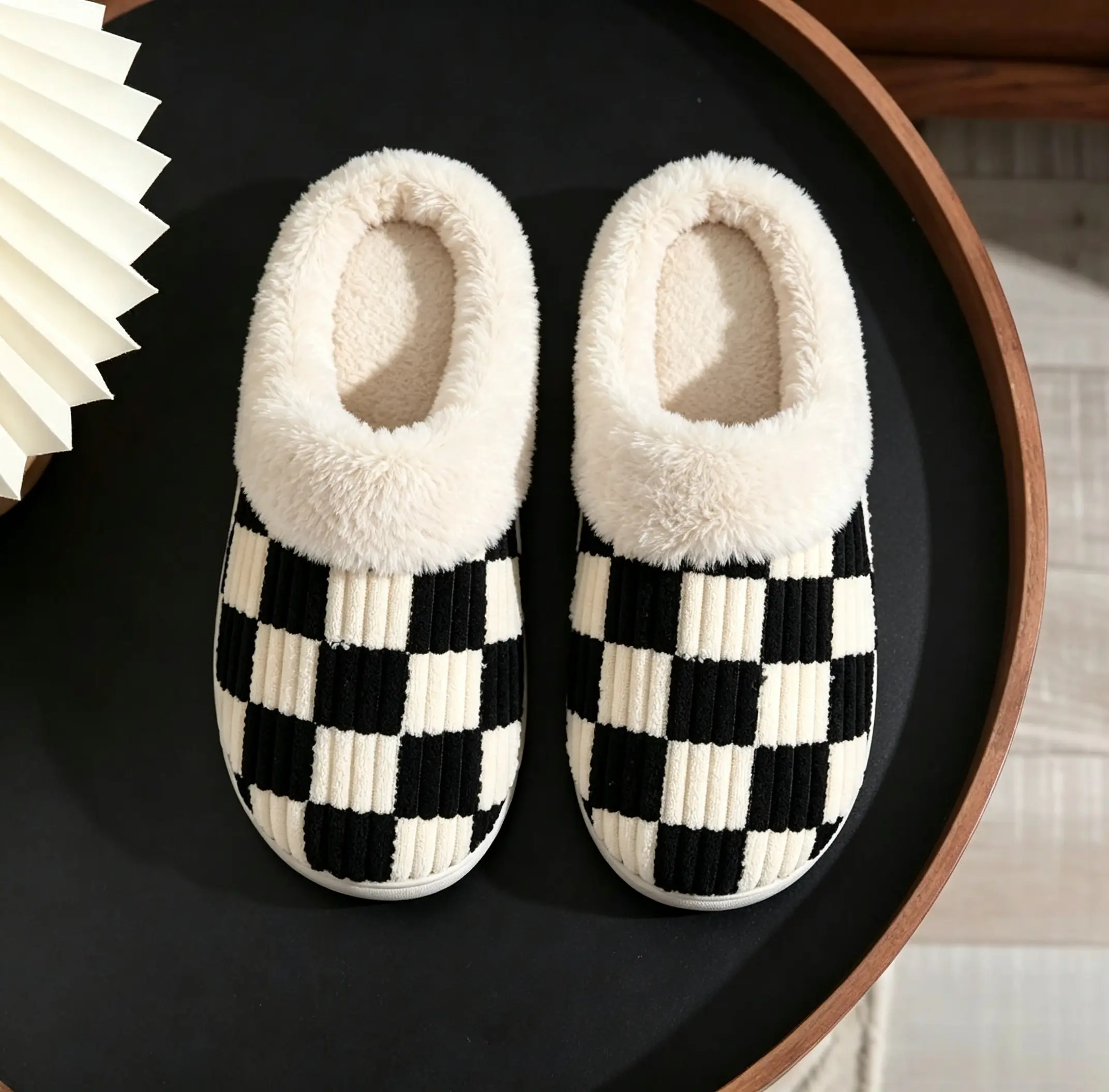 Women's Fuzzy Plaid Slippers, Soft Plush Lined House Shoes with Non-Slip Rubber Sole, Cozy Christmas Gift for Her