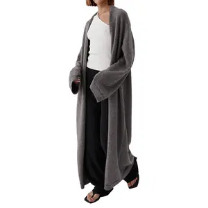 Softline Soul Women's Grey V-Neck Oversized Knit Cardigan - Buttonless Long Sleeve Sweater Coat for Autumn & Winter, Fashion Casual Fall Clothing