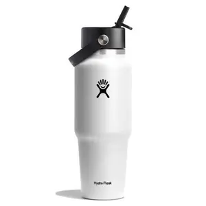 Hydro Flask 32oz Wide Mouth Flex Straw Travel Bottle - White: BPA-Free, Vacuum-Insulated