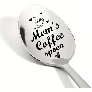 Coffee Engraved Spoon, Stainless Steel Cutlery Tableware Spoon for Mom, Coffee Lover Gift, Gift for Mom, Birthday Gift, Mother's Day Gift, Kitchenware