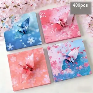 400 Sheets Cherry Blossom Gradient Origami Paper, Square Craft Paper for DIY, Crane Folding Material, Student Handmade Journal Decoration