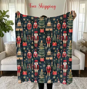 Christmas Nutcracker Sherpa Fleece Blanket  Holiday Winter Home Decor Dorm Bedding Throw Cozy Xmas Lap Blanket
