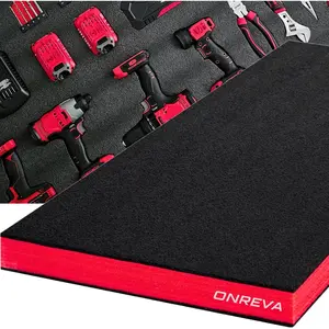 Tool Box Foam 48x16x2 inch 1PC, Foam Inserts for, Polyethylene Sheets for Toolbox Hard Case, Tool Shadow Insert, Kaizen Organizer Sheet, Black with Red
