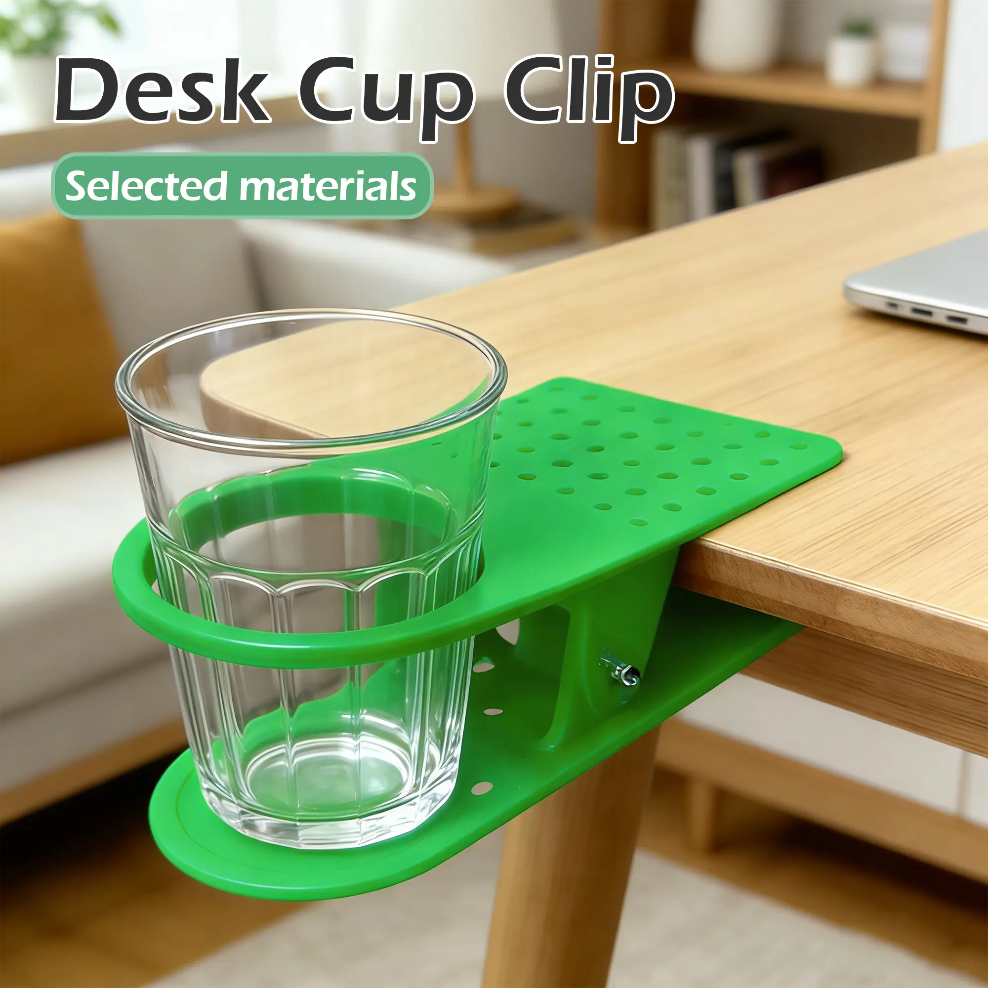 Clip-On Desktop Cup Holder (Green, 1-Pack) - Compact Desk Accessory, Table Organizer with Steady Clamping Mechanism, Space-Saving Edge Gadget to Boost Desk Efficiency, Everyday Practical Accessory for Drinks