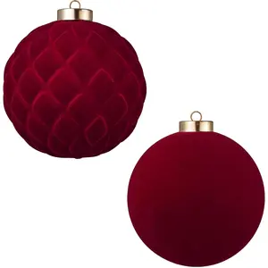 Large  Christmas Ball Ornaments - 6 Inch Flocked Christmas Balls Shatterproof Decorative  Ornaments Set for Xmas Tree Holiday Wedding Party Decor (Burgundy, 2 count)
