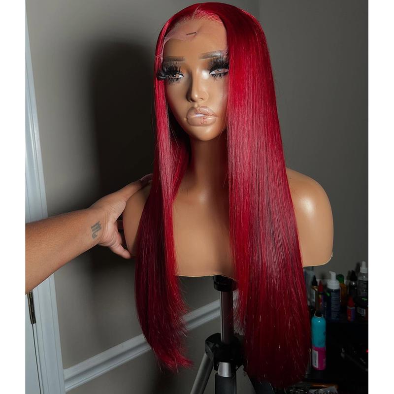 Red Highlight Balayage Color Straight 200% Density Lace Frontal Human Hair Wigs Burgundy and Red Highlight 13X6 HD Transparent Lace Pre Plucked Natural Hairline For Woman Ombre Human Hair Wigs