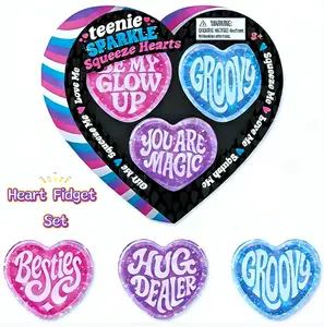{Valentine' s Day Gift} Cute Sparkle Heart Squishy Fidget Toys  Soft Mini Heart Squeeze Stress Relief for Adults,  3 Pack