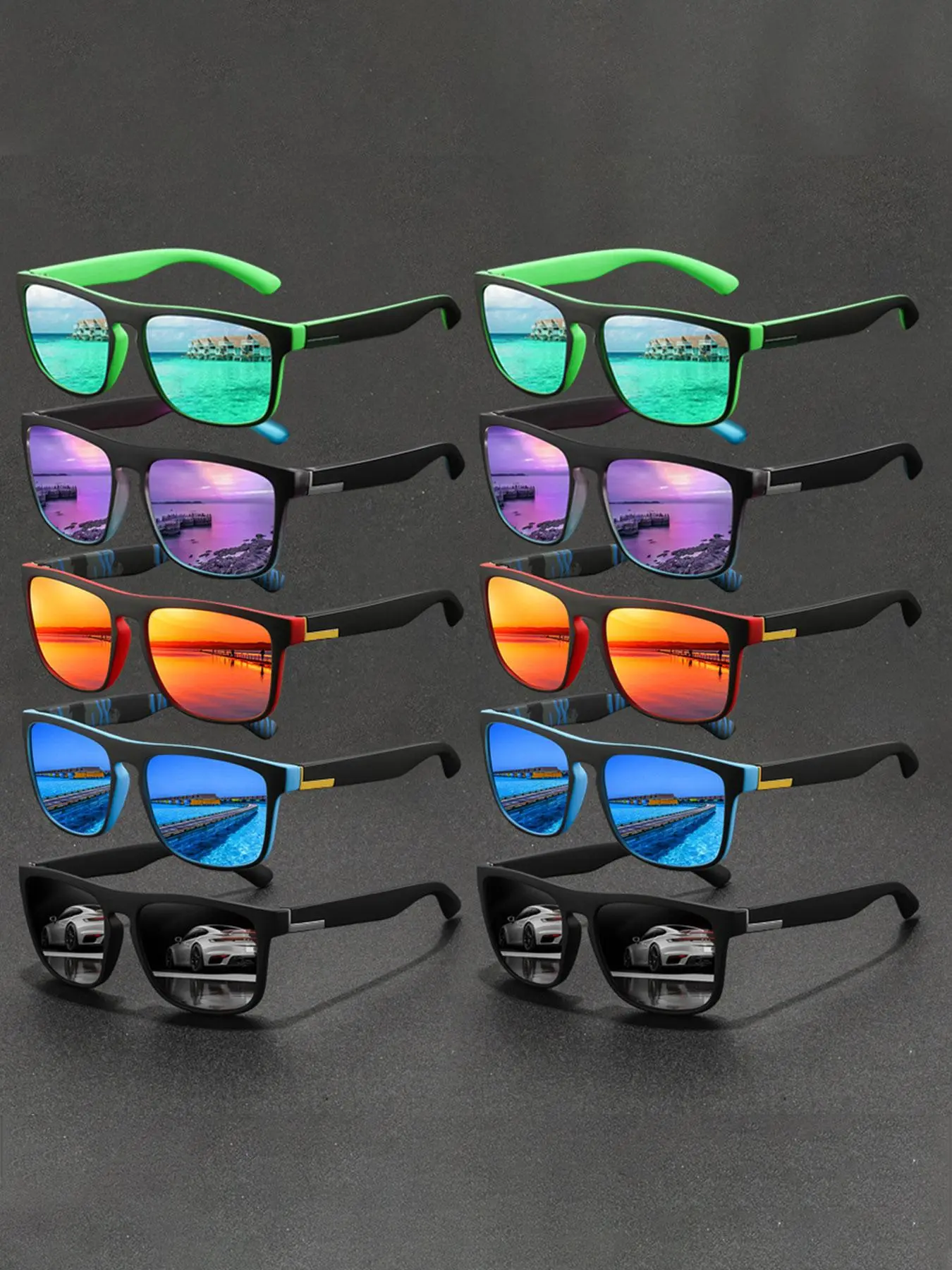 10 pairs of the latest fashionable retro contrasting square glasses, classic contrasting frame with anti slip rubber nose pad, comfortable to wear, unisex, multiple color options, suitable for outdoor activities and daily travel.