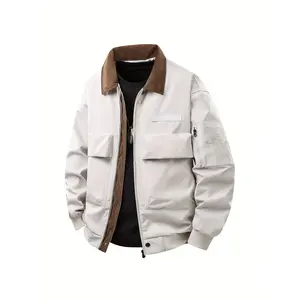 Bmuvlss Men'S Beige & Brown Jacket - Zip-Up Casual Coat with Structured Fit, Non-Stretch Fabric for Everyday, Formal, Travel - Multi-Scene Outerwear for Office, Dates, Photography - Durable Zipper Closure, Date Night Apparel, Distressed Color Block, Cordu