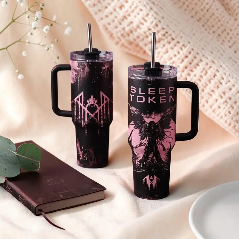 Sleep Token 40oz Tumbler With Handle & Straw, Sleep Token Band  Rock Inspired Travel Tumbler, Vintage Music Drinkware