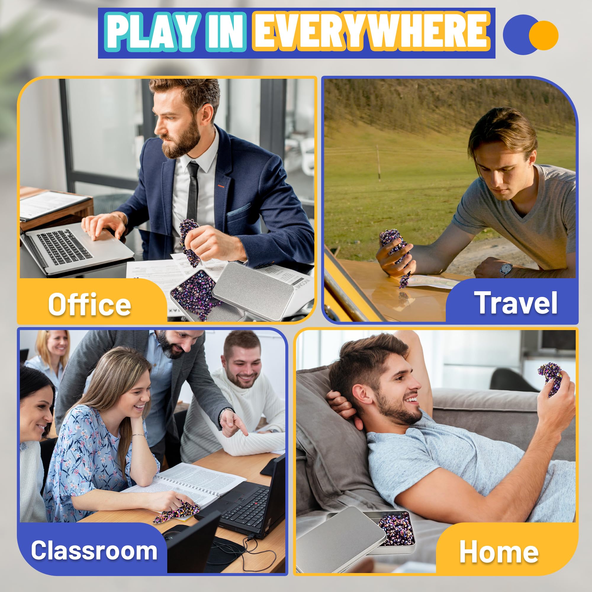 Fidget Toys For Teen Boys Adult, 500pc Metal Cool Gadgets Gift Quiet Office Desk Sensory Stress Fidgets Beads Balls Stones Toy Anxiety Relief Items For Teen Girls ADHD Autism Autistic Ferrite Putty