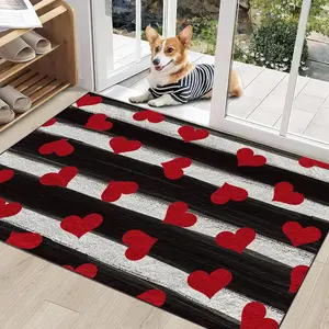 Heart Stripe Pattern Entrance Door Mat, Romantic Valentine's Day Home Decor Rug, Soft Washable Indoor Outdoor Welcome Mat, Perfect Holiday Gift