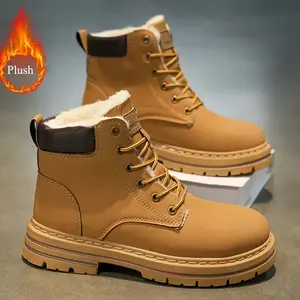 LISM Men's Winter Motorcycle Boots - Lace-Up Ankle-High Round Toe with Cushioned Insole & Arch Support, EVA Cushioned Sole, Brown/Black/Black Lining - Casual & Motorcycle Riding Boots for Cold Weather, Durable & Comfortable Everyday Winter Boots, Adventur