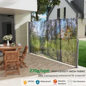 SAVEYOUR 71"x138" Retractable Side Awning Screen Semi-transparent UV Printing UPF50+ for Garden Balcony Pool Easy Installation Weather-Resistant Fabric
